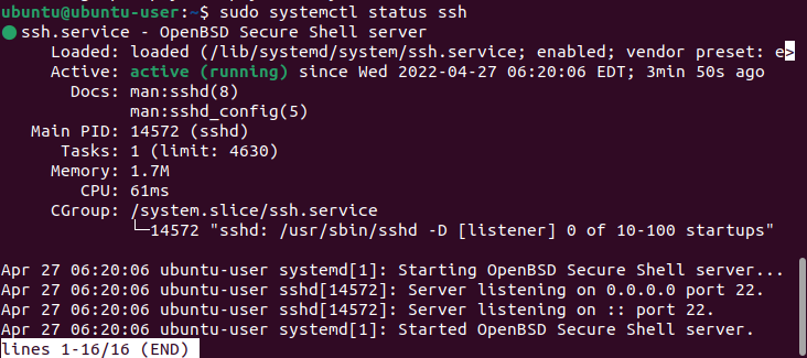 статус OpenSSH