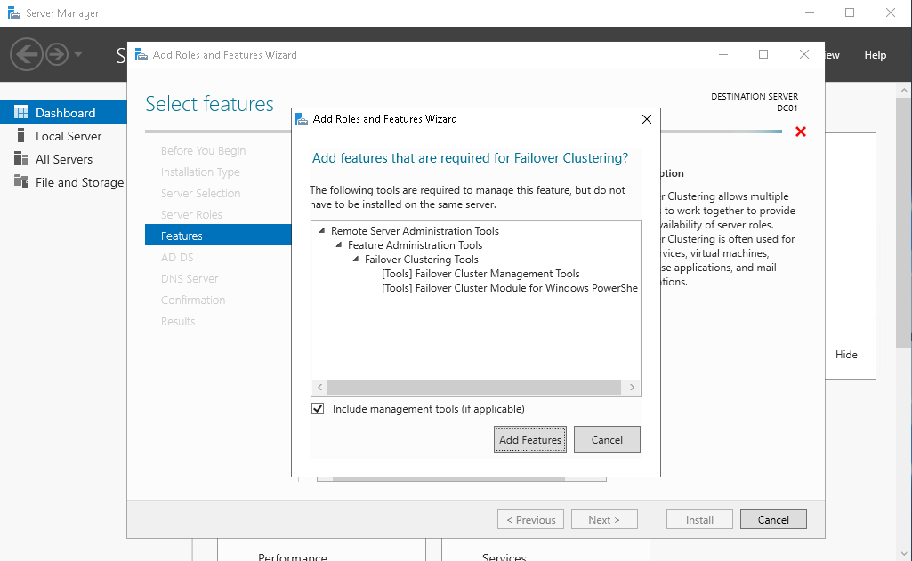 select Failover Cluster